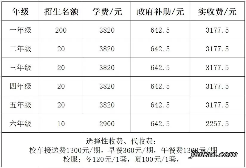 2025年东莞市凤岗育星小学收费标准