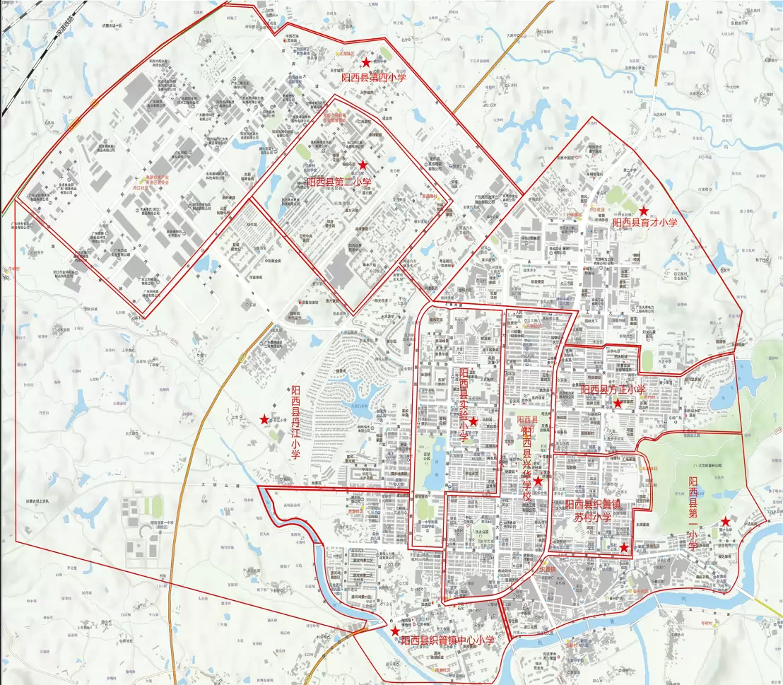 2026年阳西县县城小学招生学区划分范围示意图