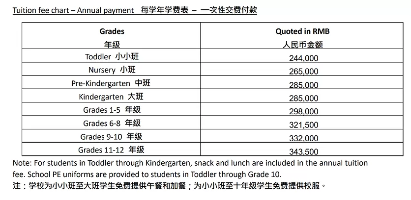 2025年秋季北京乐成学校收费标准