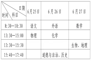 2026年大兴安岭地区中考、会考考试时间、考试科目及分值说明