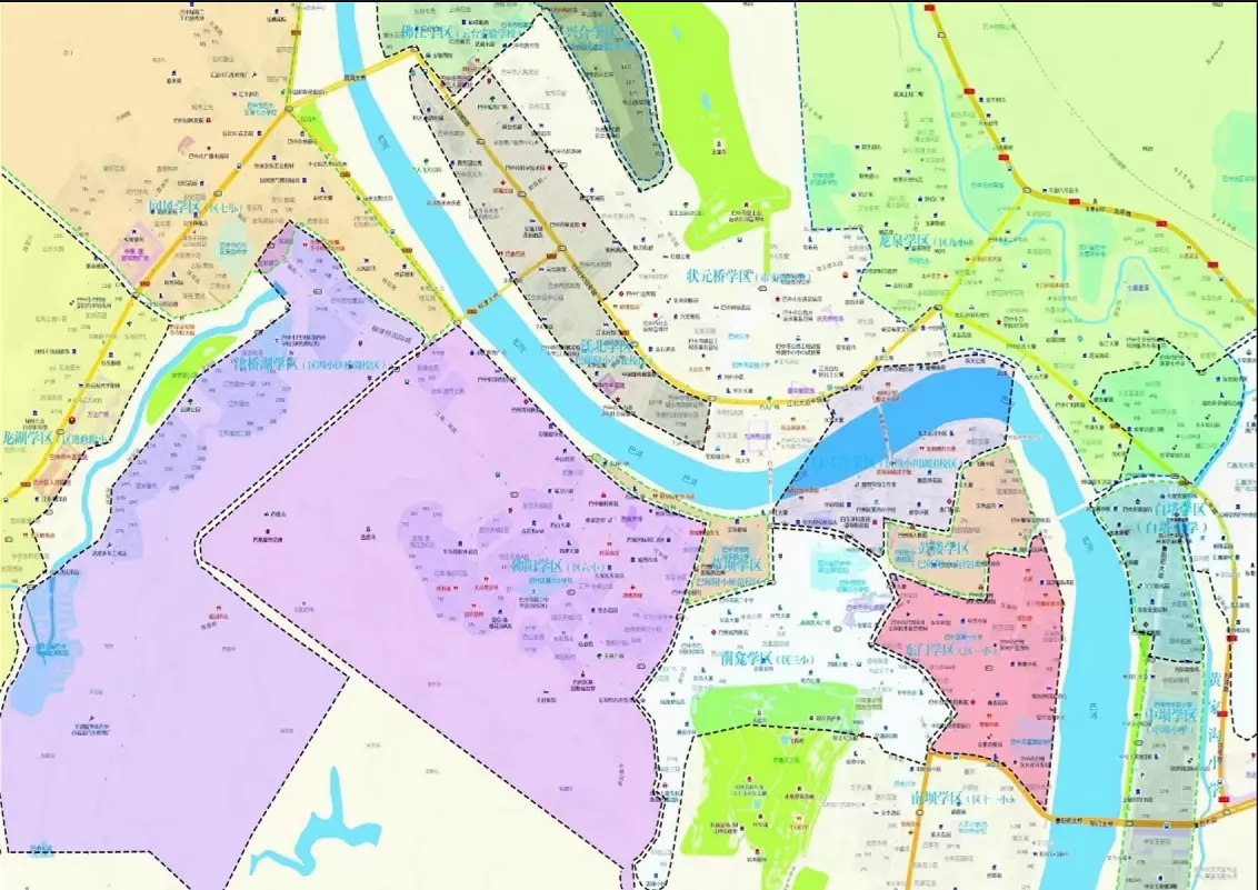 2026年巴中市巴州城区小学招生学区划片范围示意图
