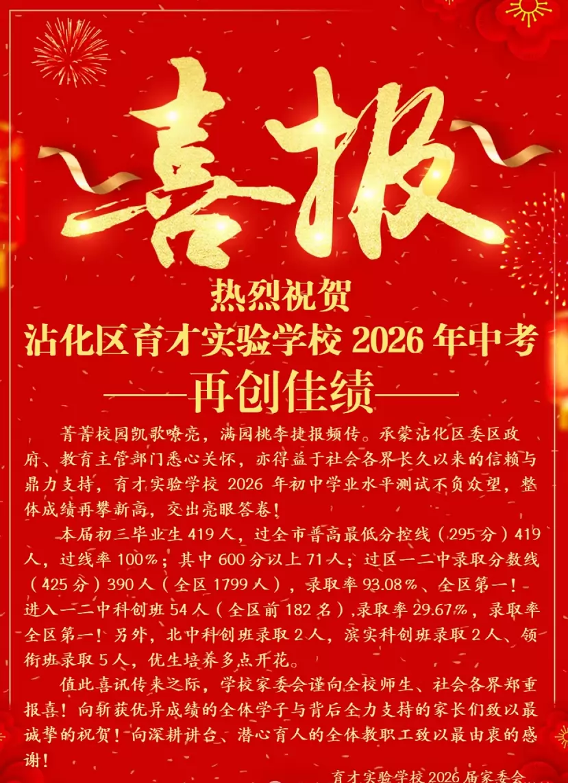 2026年滨州市沾化区育才实验学校中考成绩升学率
