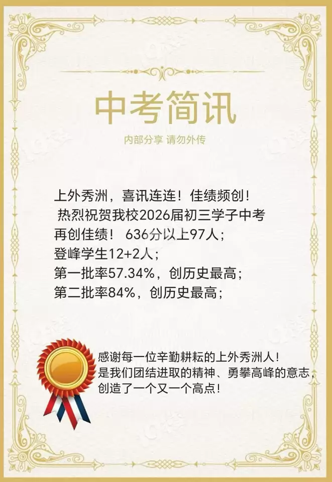 2026年上海外国语大学秀洲外国语学校中考成绩升学率