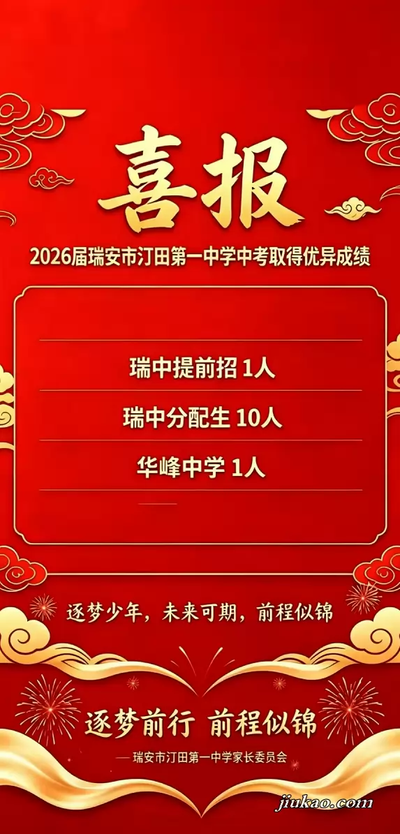 2026年瑞安市汀田第一中学中考成绩升学率