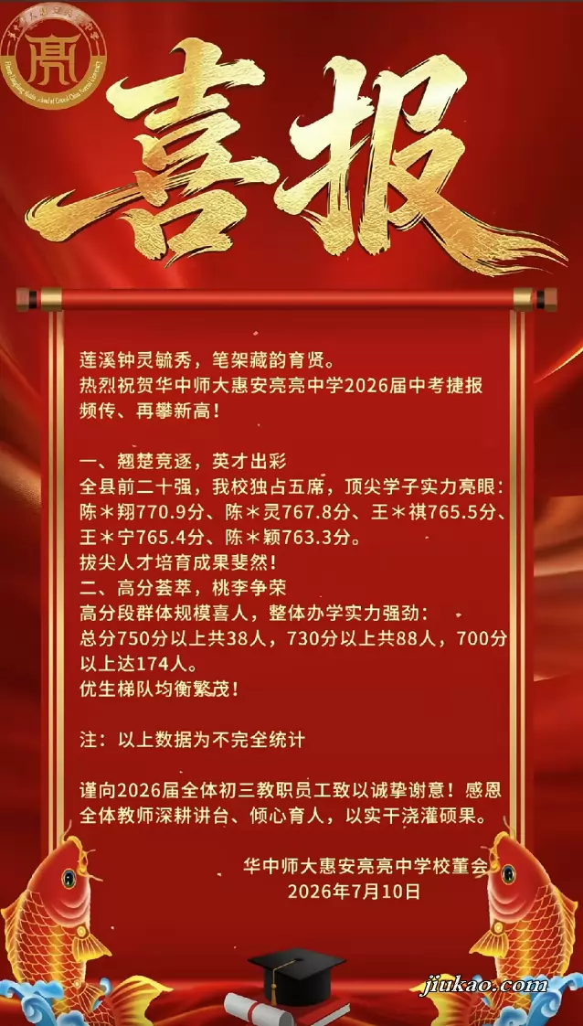 2026年华中师范大学惠安亮亮中学中考成绩升学率