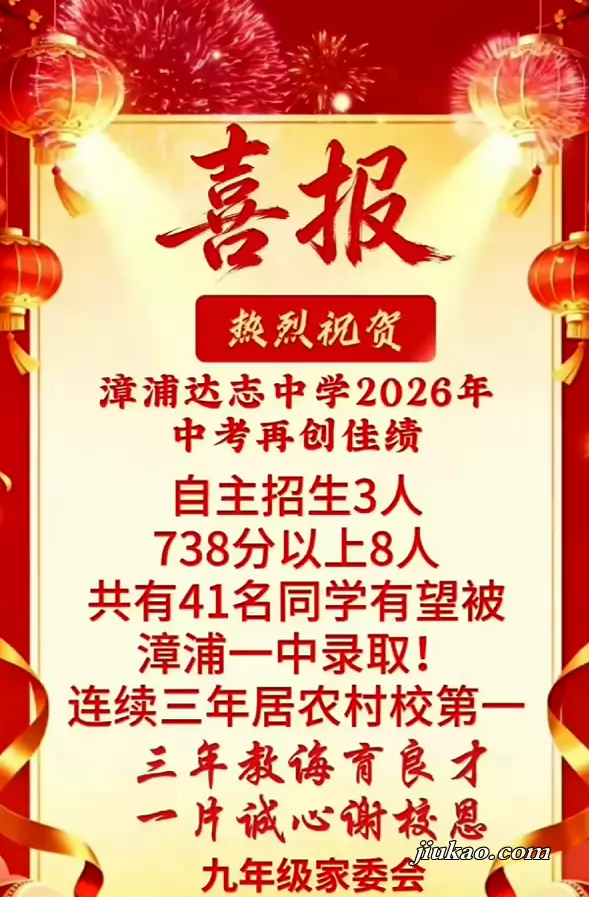 2026年福建省漳浦达志中学中考成绩升学率
