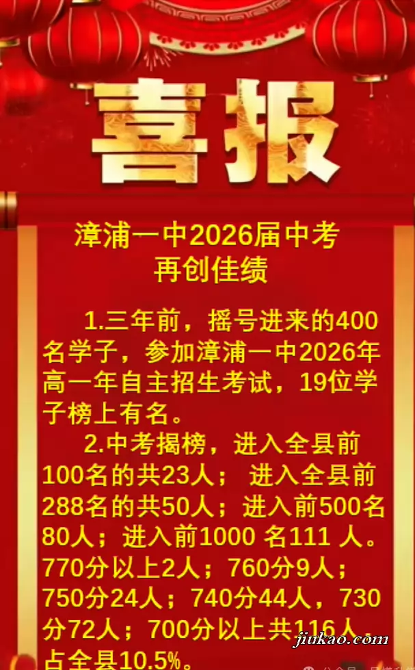 2026年福建省漳浦第一中学中考成绩升学率