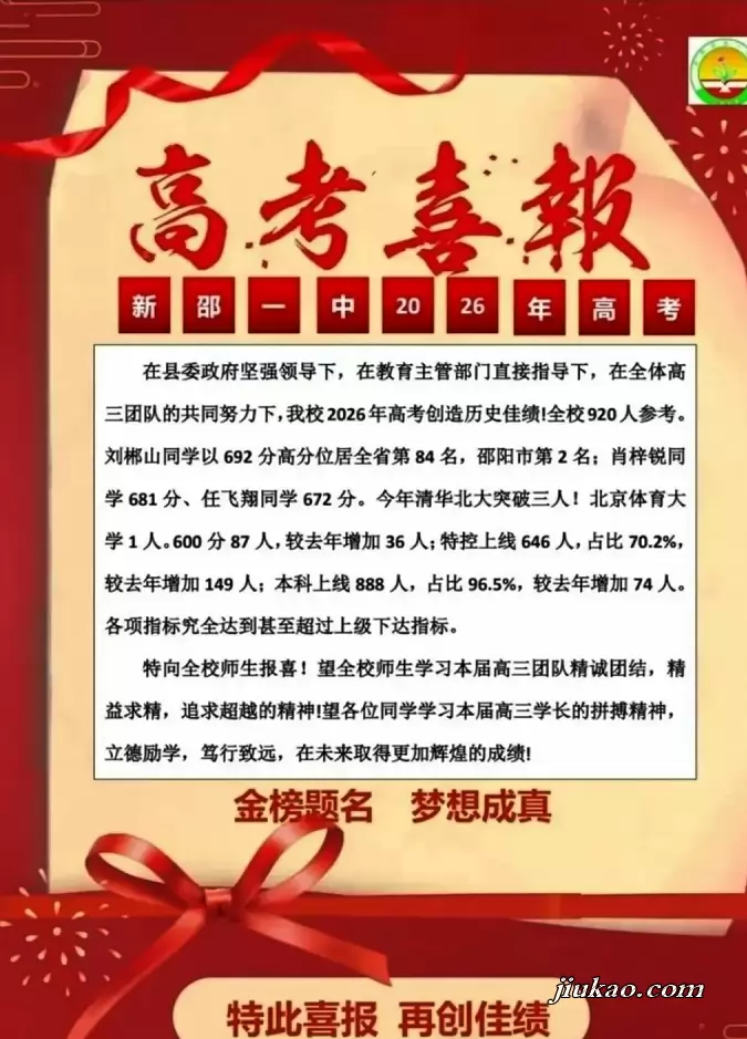 2026年新邵县第一中学高考成绩升学率