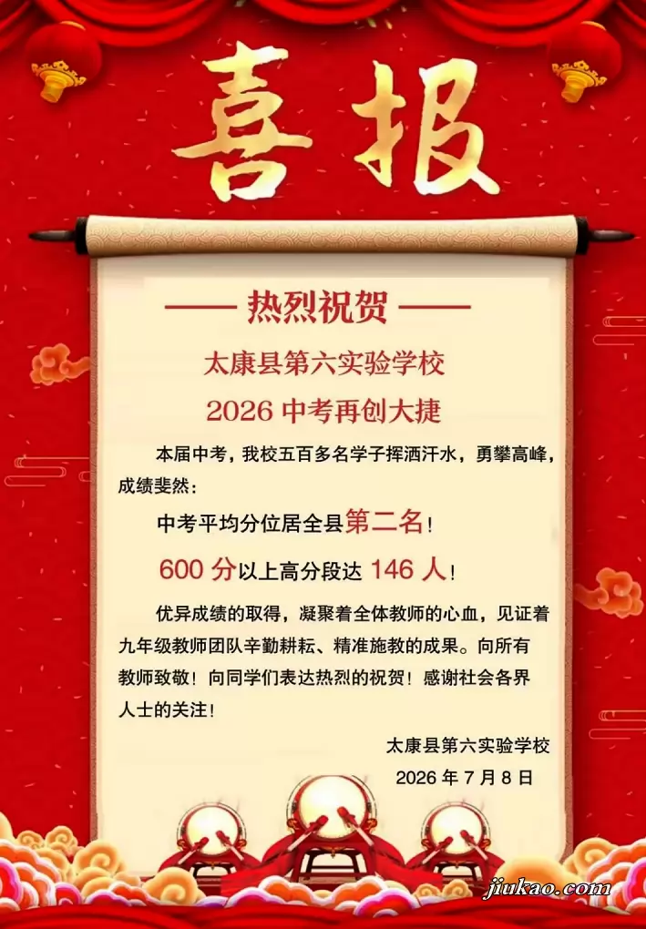 2026年太康县第六实验学校中考成绩升学率(中考喜报)