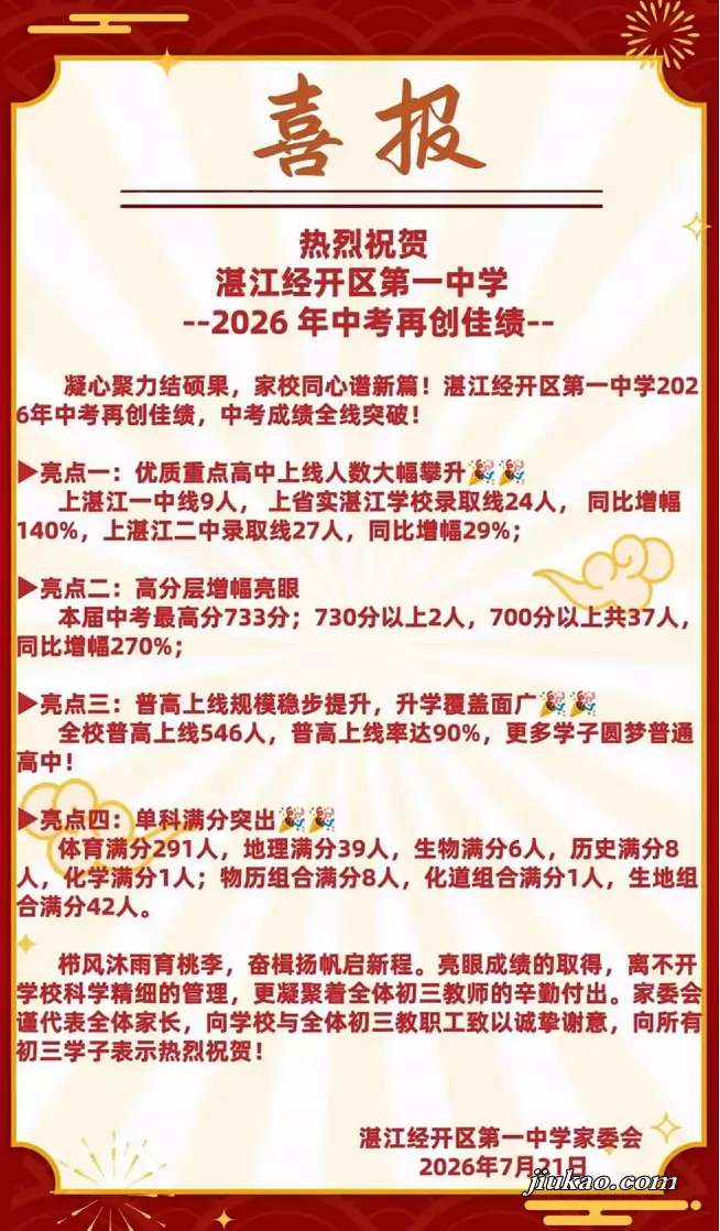 2026年湛江经开区第一中学中考成绩升学率