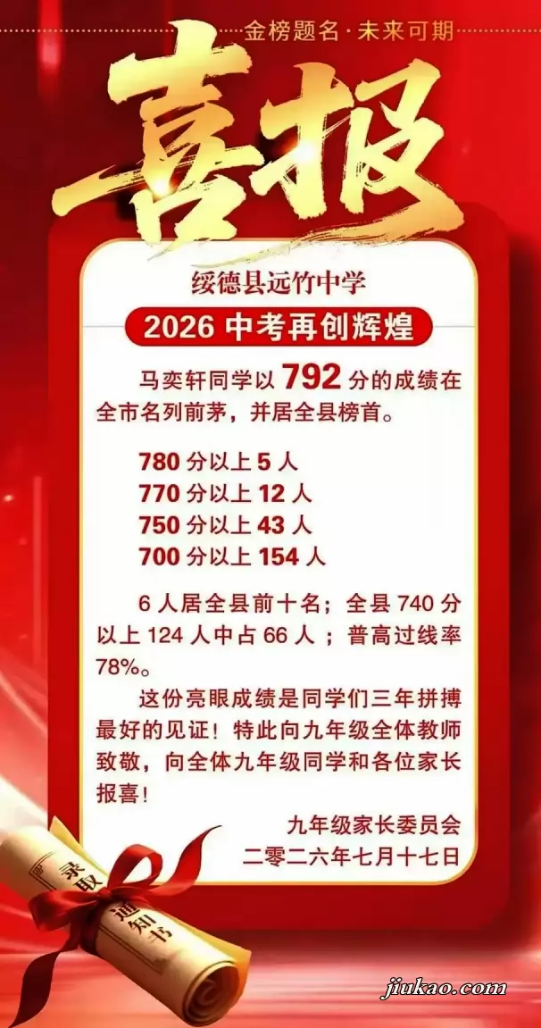2026年绥德县远竹中学中考成绩升学率(中考喜报)